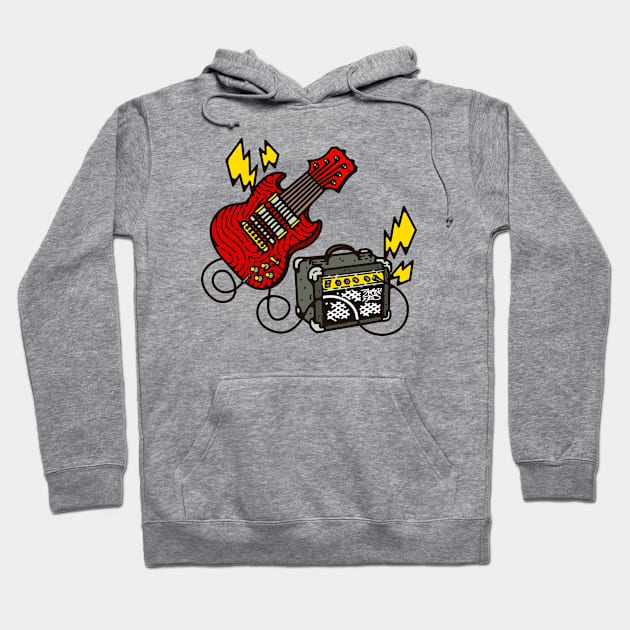 Guitar and amplifier Cartoon Hoodie by Franjos